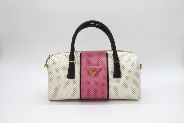 Prada Saffiano Perforated Striped Shoulder Bag