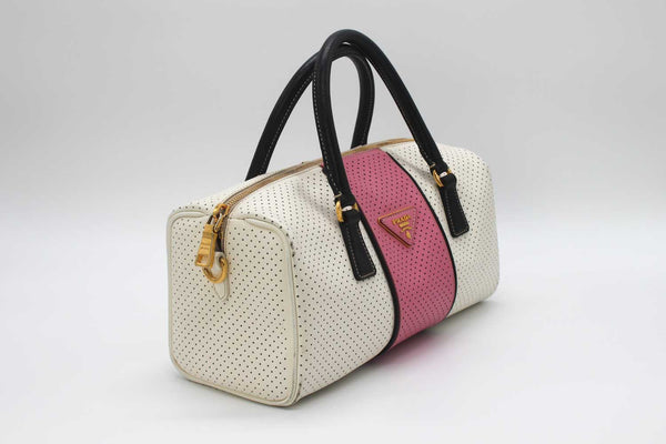 Prada Saffiano Perforated Striped Shoulder Bag