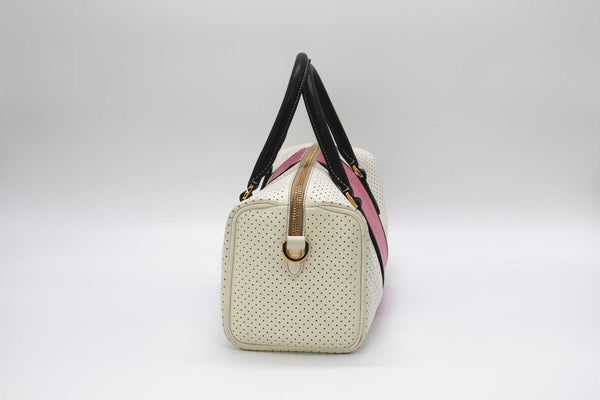 Prada Saffiano Perforated Striped Shoulder Bag