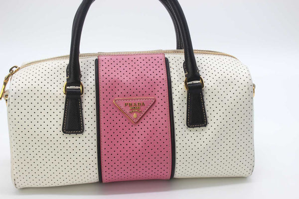 Prada Saffiano Perforated Striped Shoulder Bag