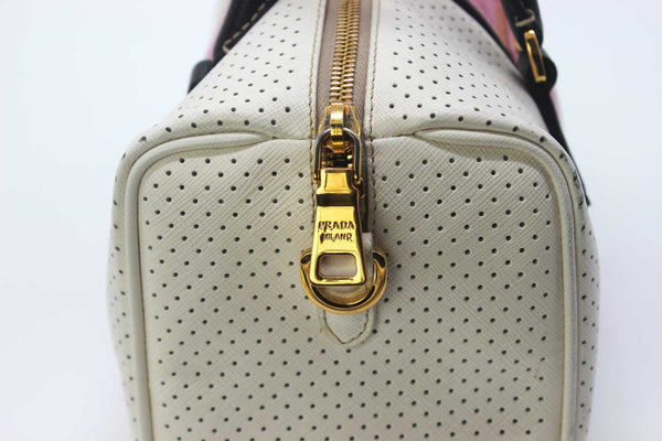 Prada Saffiano Perforated Striped Shoulder Bag