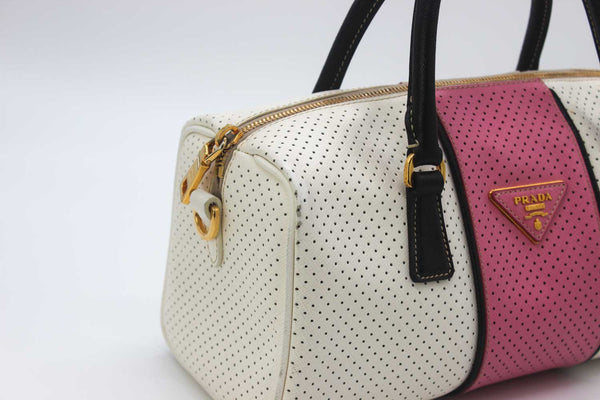 Prada Saffiano Perforated Striped Shoulder Bag