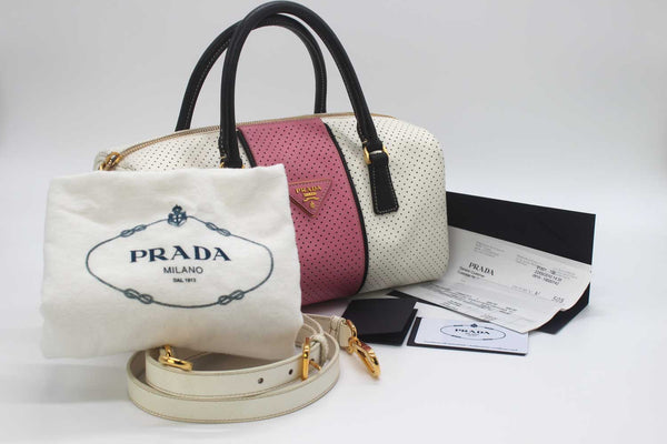 Prada Saffiano Perforated Striped Shoulder Bag